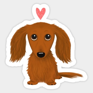 Cute Longhaired Dachshund Cartoon Dog with Heart Sticker